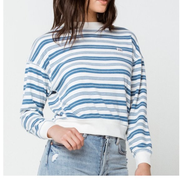 Billabong Tops - Billabong Salt Crystal Blue Stripe Here Now Sweatshirt